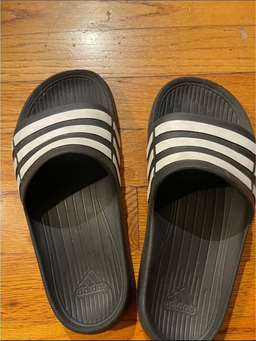 adidas Black Slides with White Stripes Sport Sandals